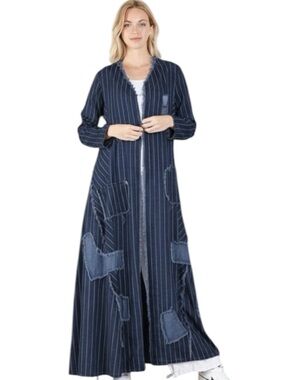 BlueVelvet Striped Long Denim Coat